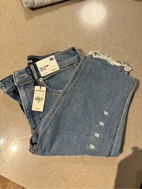 Express Light Blue Ankle skinny Jeans with Frayed Hem